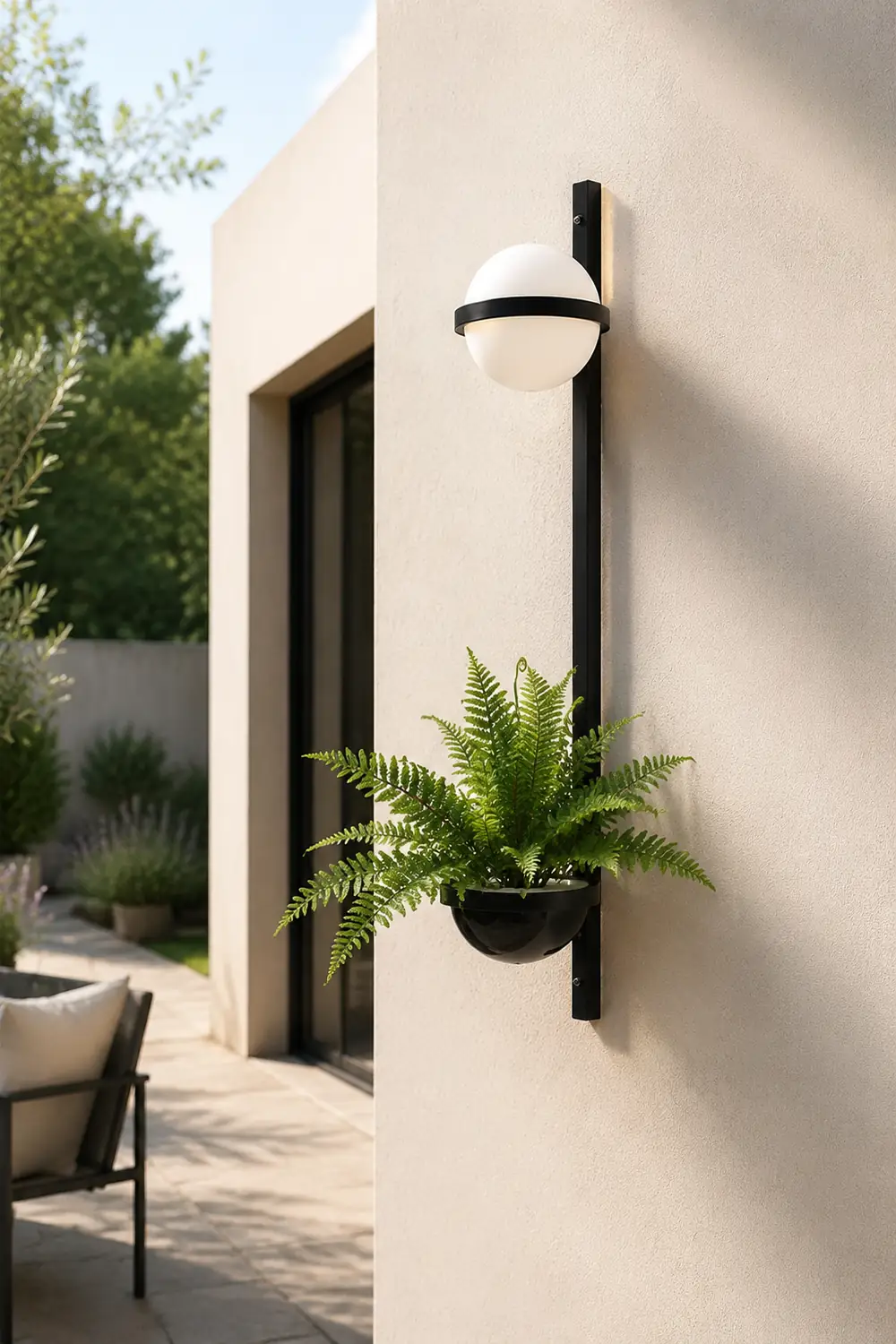 Valentina Modern Globe Metal/Acrylic Solar Outdoor Wall Lamp Plant Pot, Black/White - Lumpaz