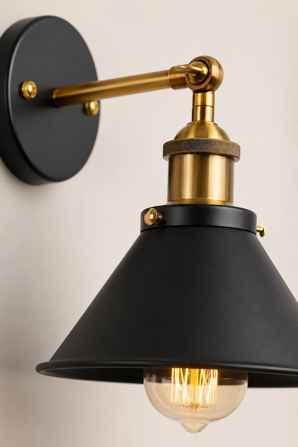 Brady Industrial Vintage Cone Metal Hanging Wall Lamp, Black/Gold/Silver - Lumpaz