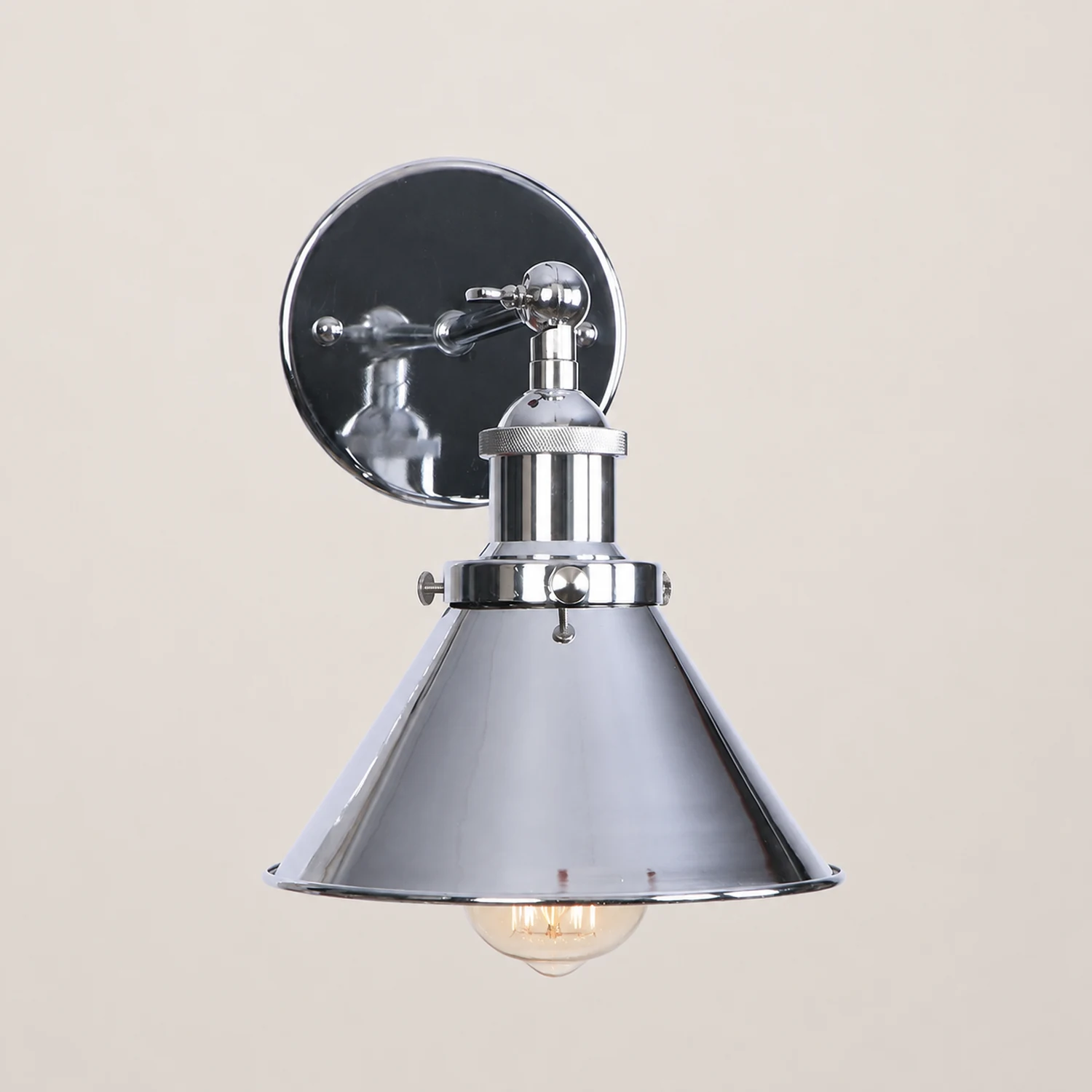 Brady Industrial Vintage Cone Metal Hanging Wall Lamp, Black/Gold/Silver - Lumpaz