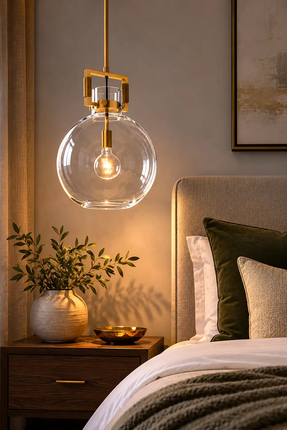 Cairns Modern Geometric Glass/Metal Pendant Light, Brass - Lumpaz