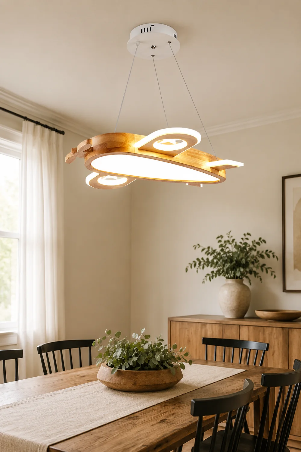 Minori Modern Natural Creative DIY Children Airplane Shape Acrylic Pendant Light ,Wood - Lumpaz