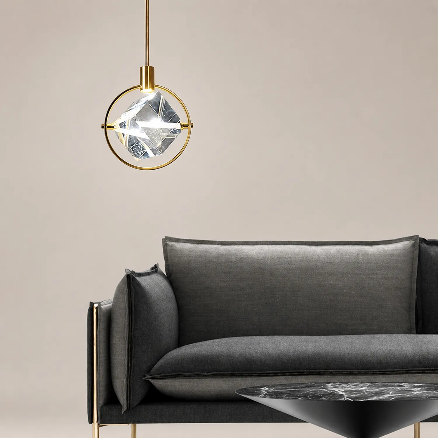 Kristy Modern Luxury Geometry Metal/Crystal Pendant Light, Gold - Lumpaz