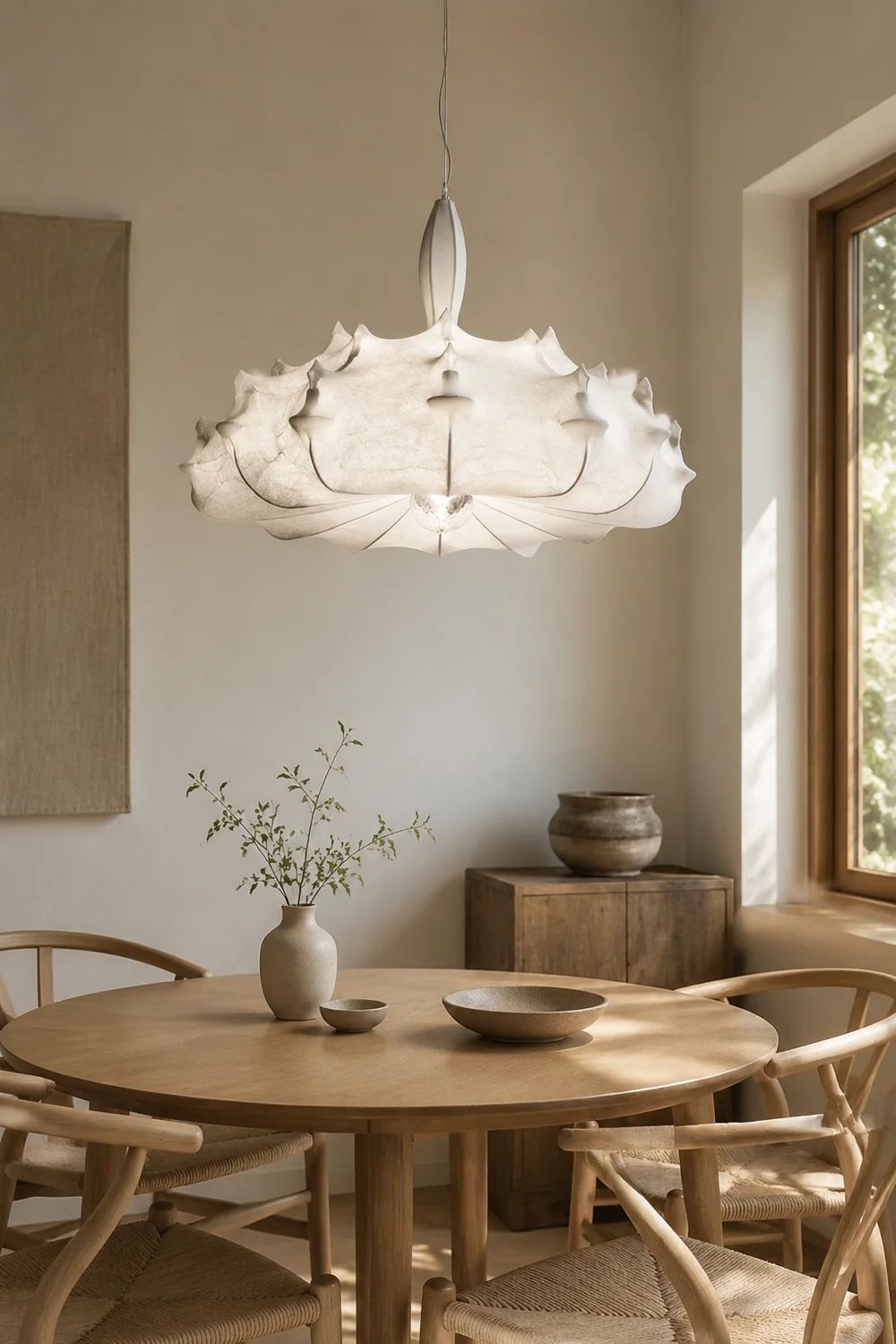 Renée Modern Artificial Silk/Metal Pendant Light,  White - Lumpaz
