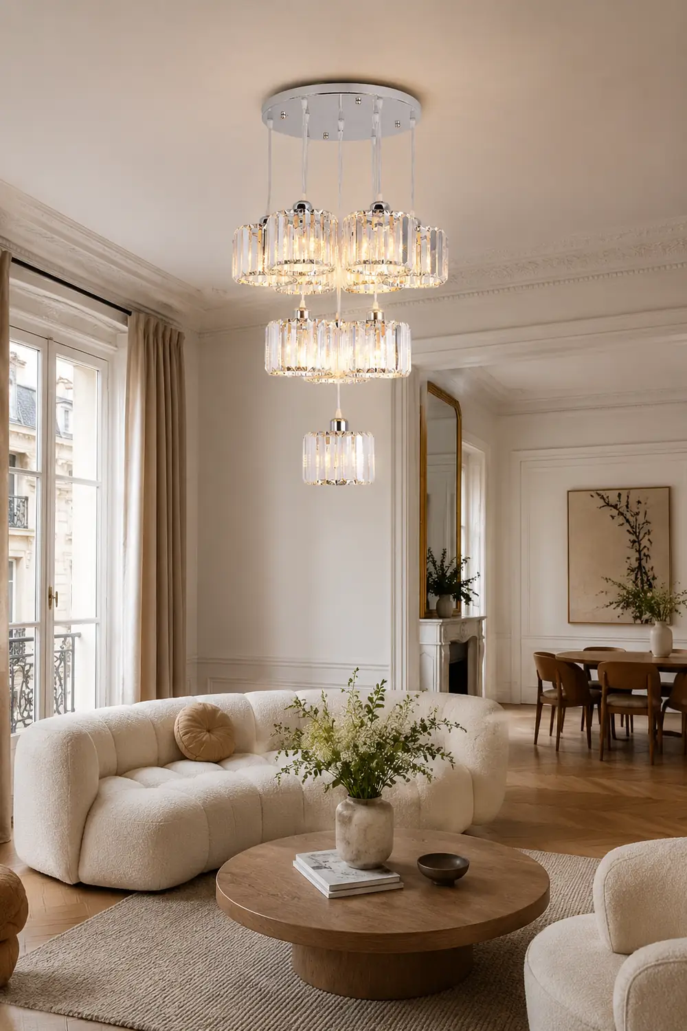 Hailie Modern Column Crystal Pendant Light, Clear, Stairs/Dining Room - Lumpaz