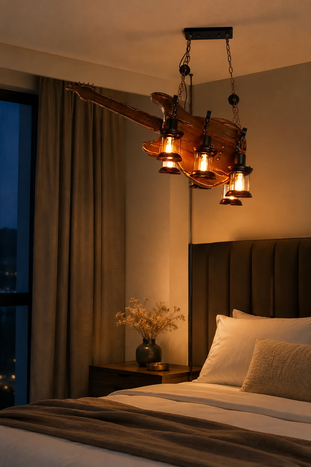 Austin Farmhouse Guitar Pendant Light, Metal/Wood, Walnut - Lumpaz
