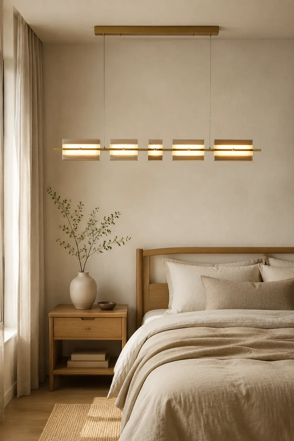 Evette Modern Nordic Linear Copper/Glass Pendant Light, Brass/Black - Lumpaz