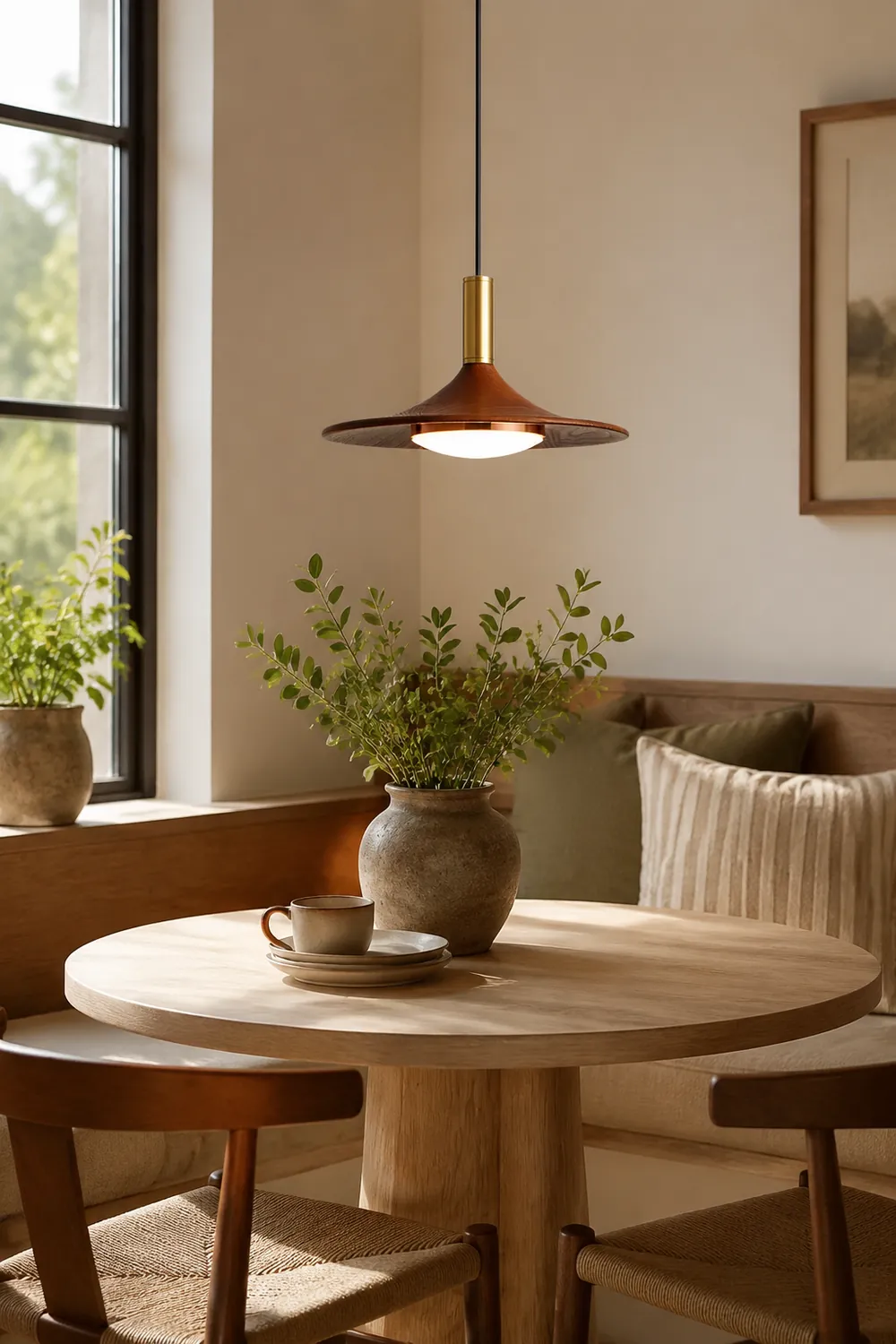 Carins Rustic Cap-shaped Wooden Pendant Light, Natural Wood - Lumpaz