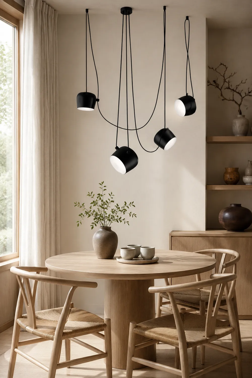 Modern Scandinavian Swag Drum Pendant Light, Black/White - Lumpaz