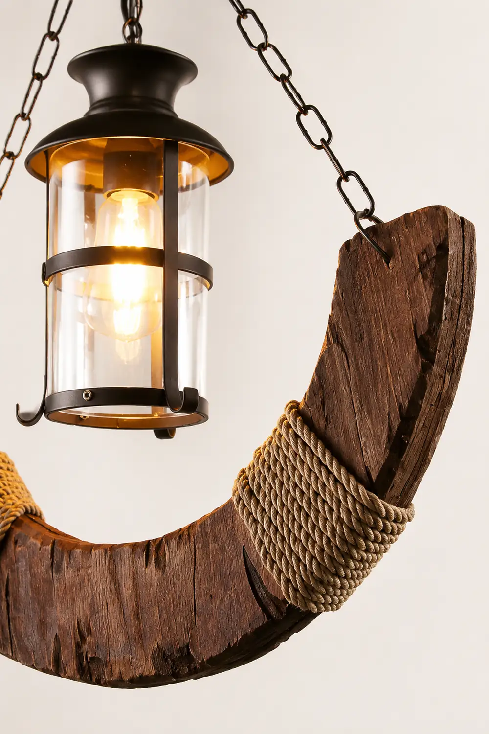 Austin Retro Rustic Arc Metal/Wood Lantern Glass Pendant Light - Lumpaz