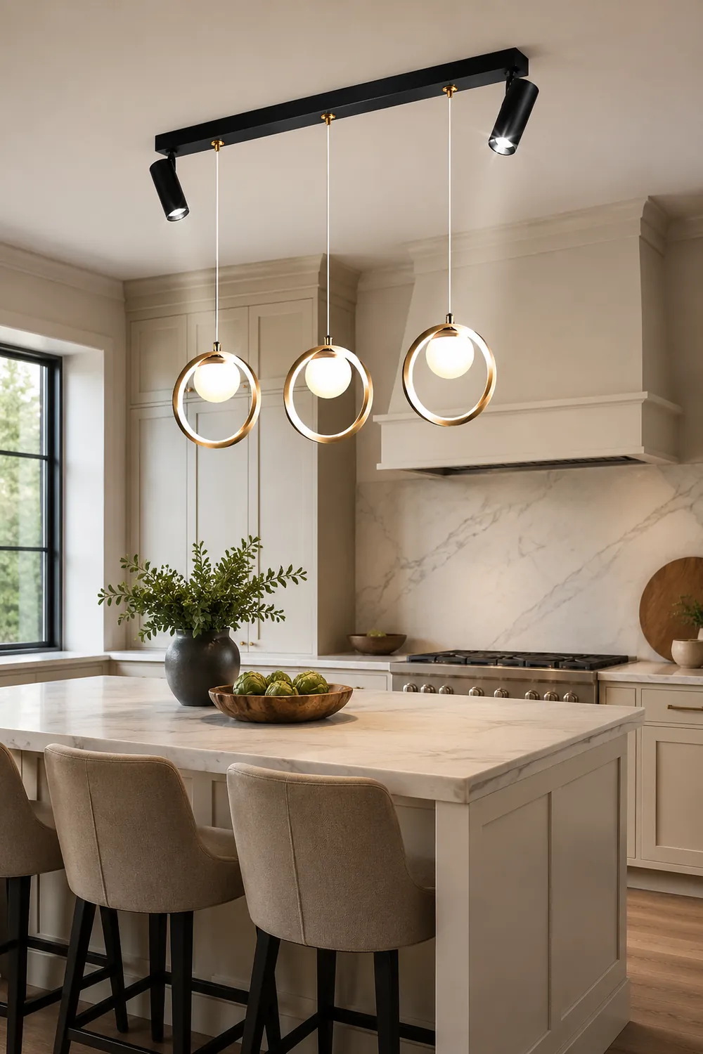 Madina Modern Metal Multi Ring Pendant Light With Spotlight, Glass/Metal - Lumpaz