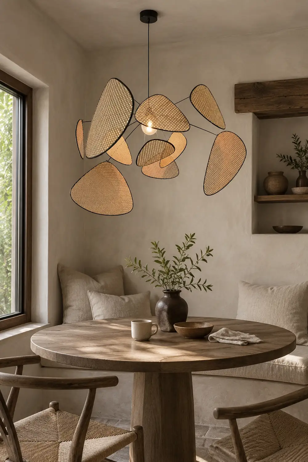 Ritta Pendant Light Leaf Grid, Rattan/Metal, Bedroom - Lumpaz