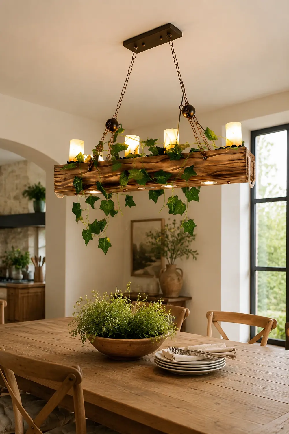 Austin Rustic Linear Wood Pendant Light Dining Room - Lumpaz