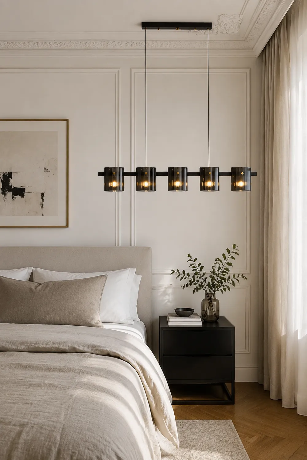 Evette Minimalist Linear Metal Pendant Light, Black/Gold - Lumpaz