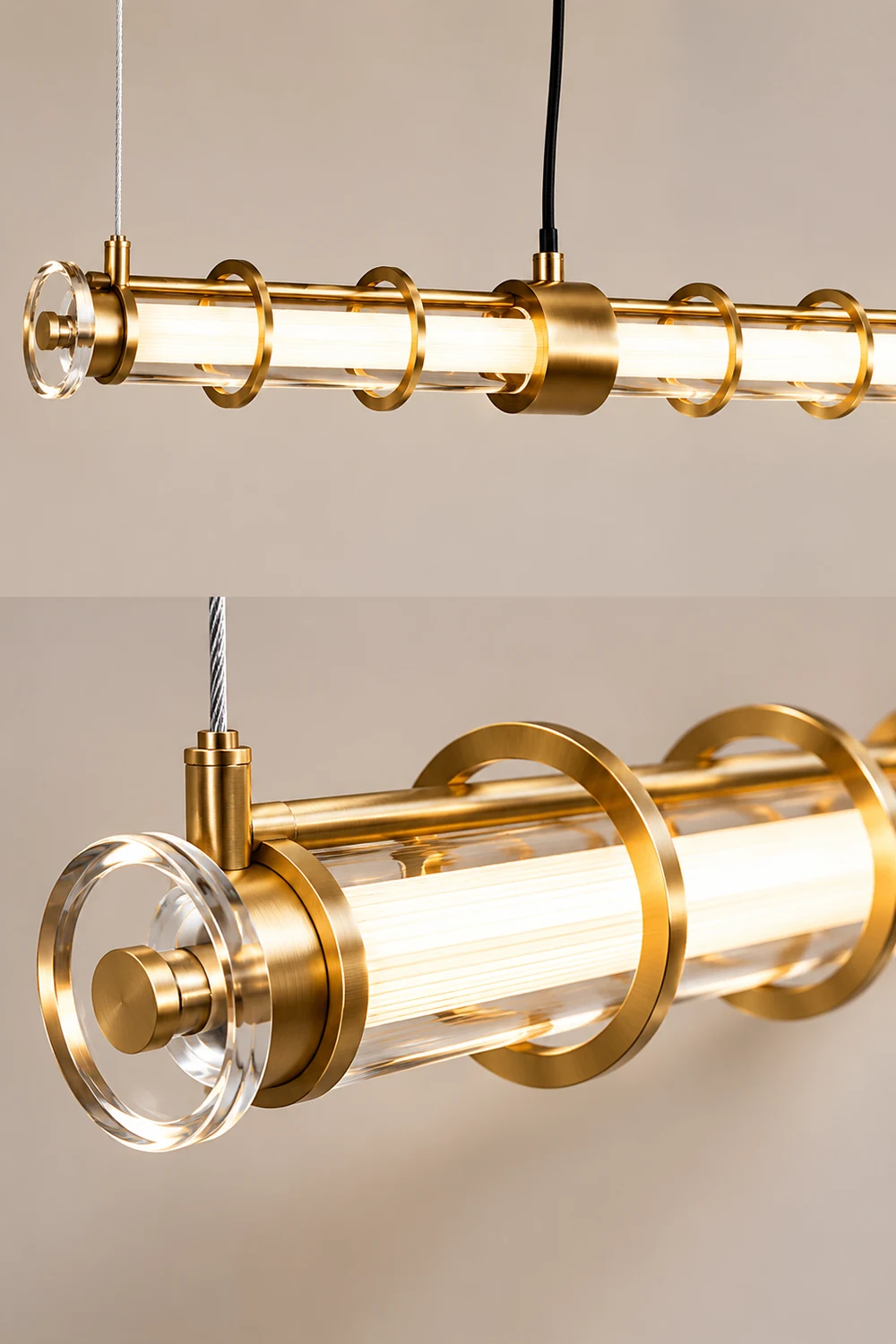 Edge Modern Minimalist Linear Metal/Glass Pendant Light, Gold - Lumpaz
