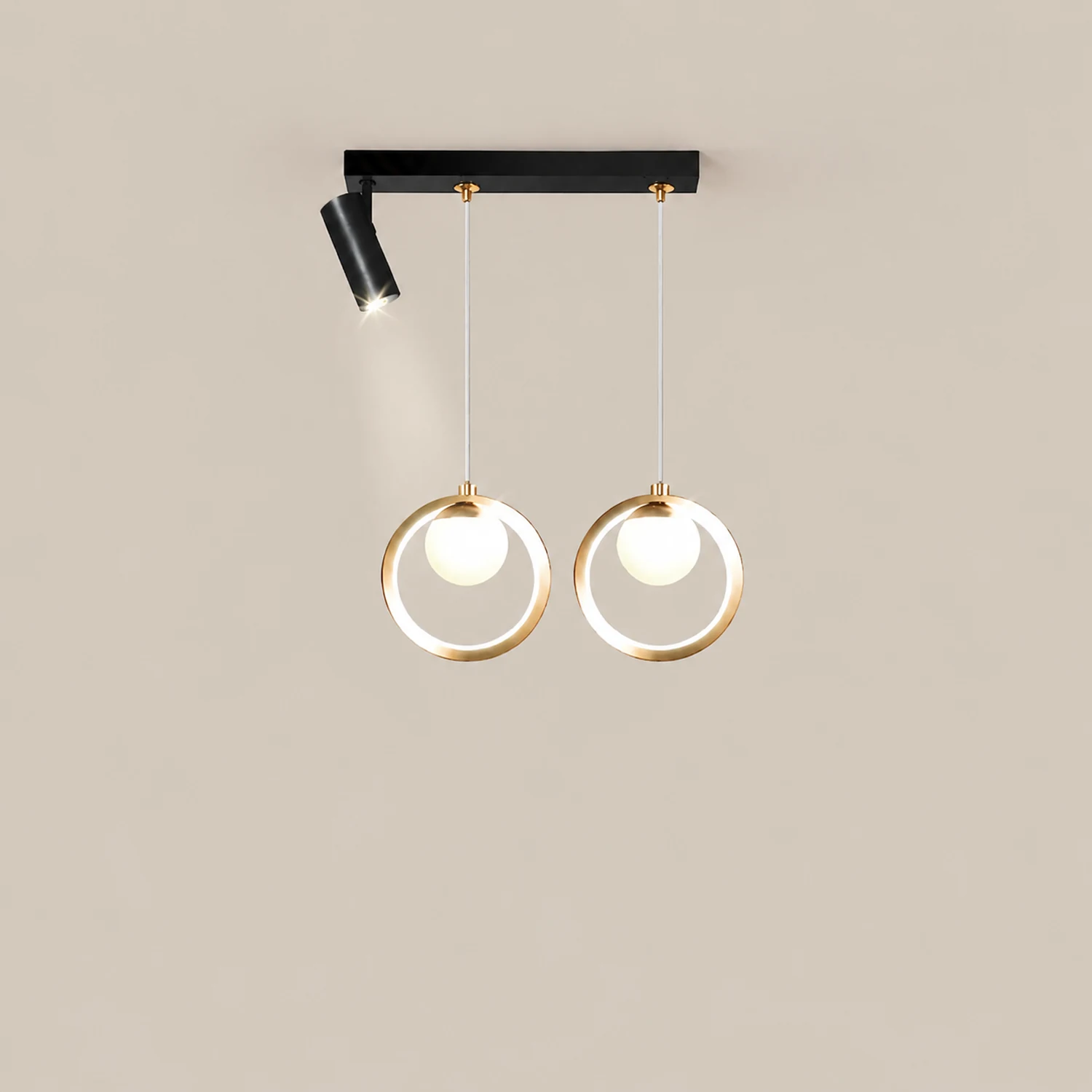 Madina Modern Metal Multi Ring Pendant Light With Spotlight, Glass/Metal - Lumpaz