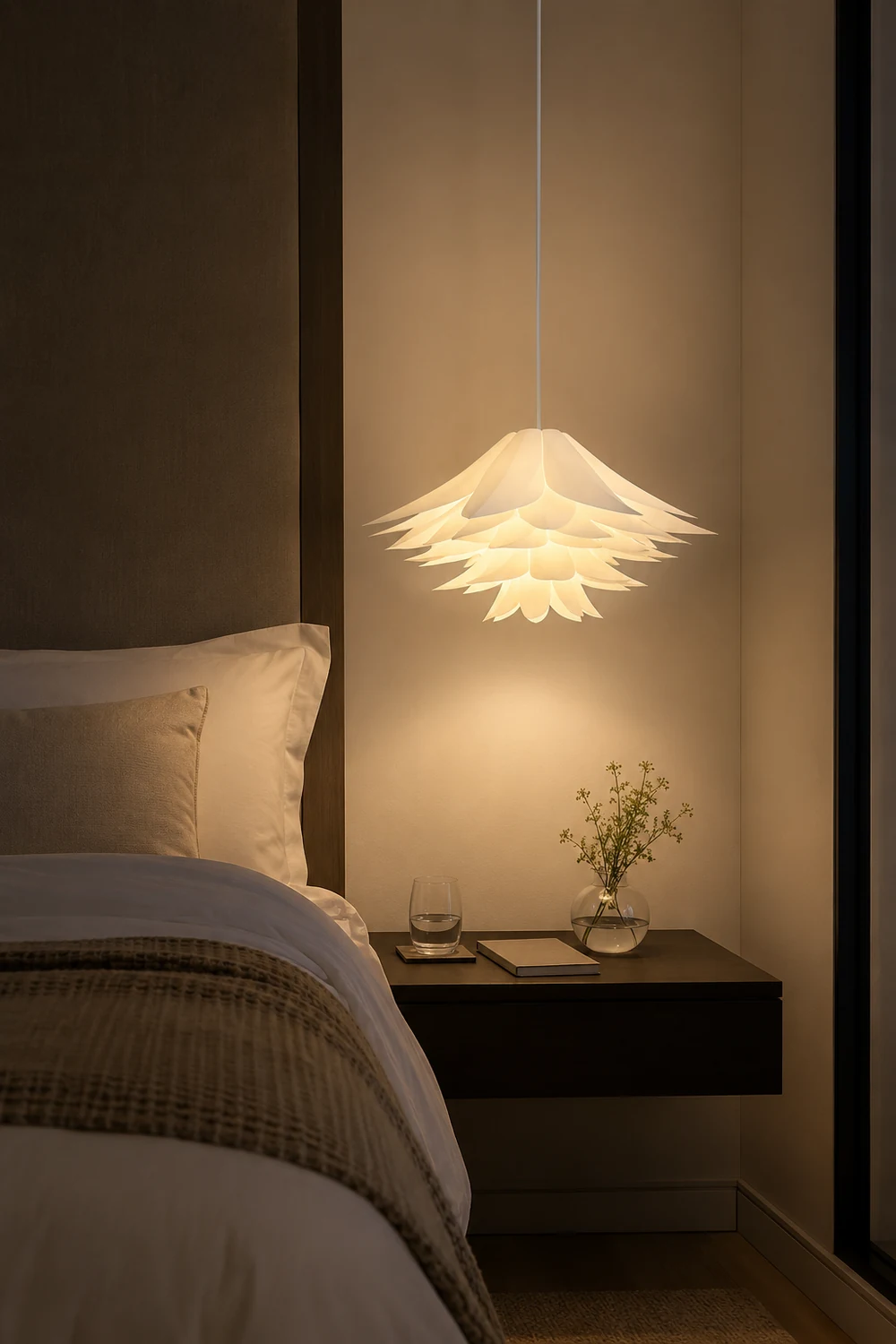 Bella Nordic Minimalist Lotus Pendant Light, Metal/PVC, White - Lumpaz