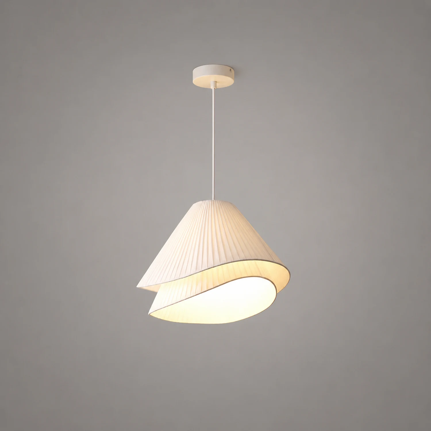 Renée Minimalist Double Overlap Fabric LED Pendant Light, White - Lumpaz