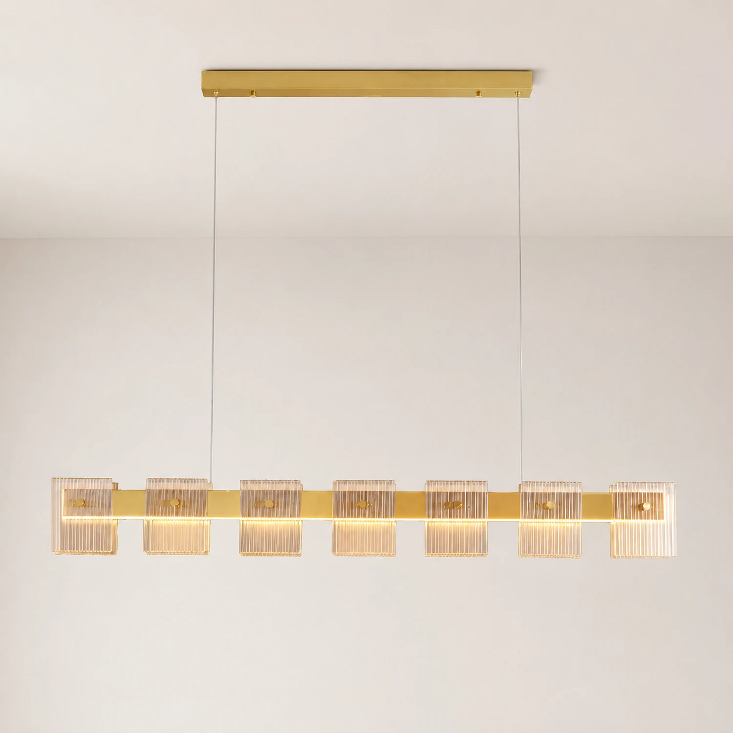 Evette Modern Minimalist Rectangular Metal And Glass Pendant Light,Gold - Lumpaz