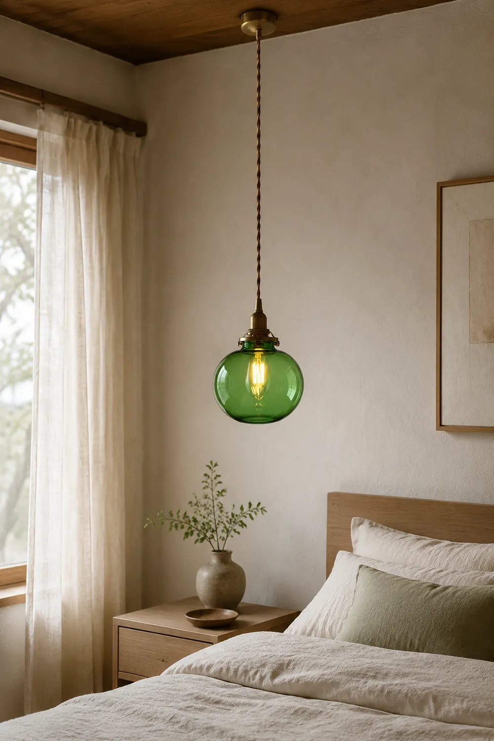 Hailie Retro Oval Glass/Metal Pendant Light, Green/Clear/Blackish Green - Lumpaz