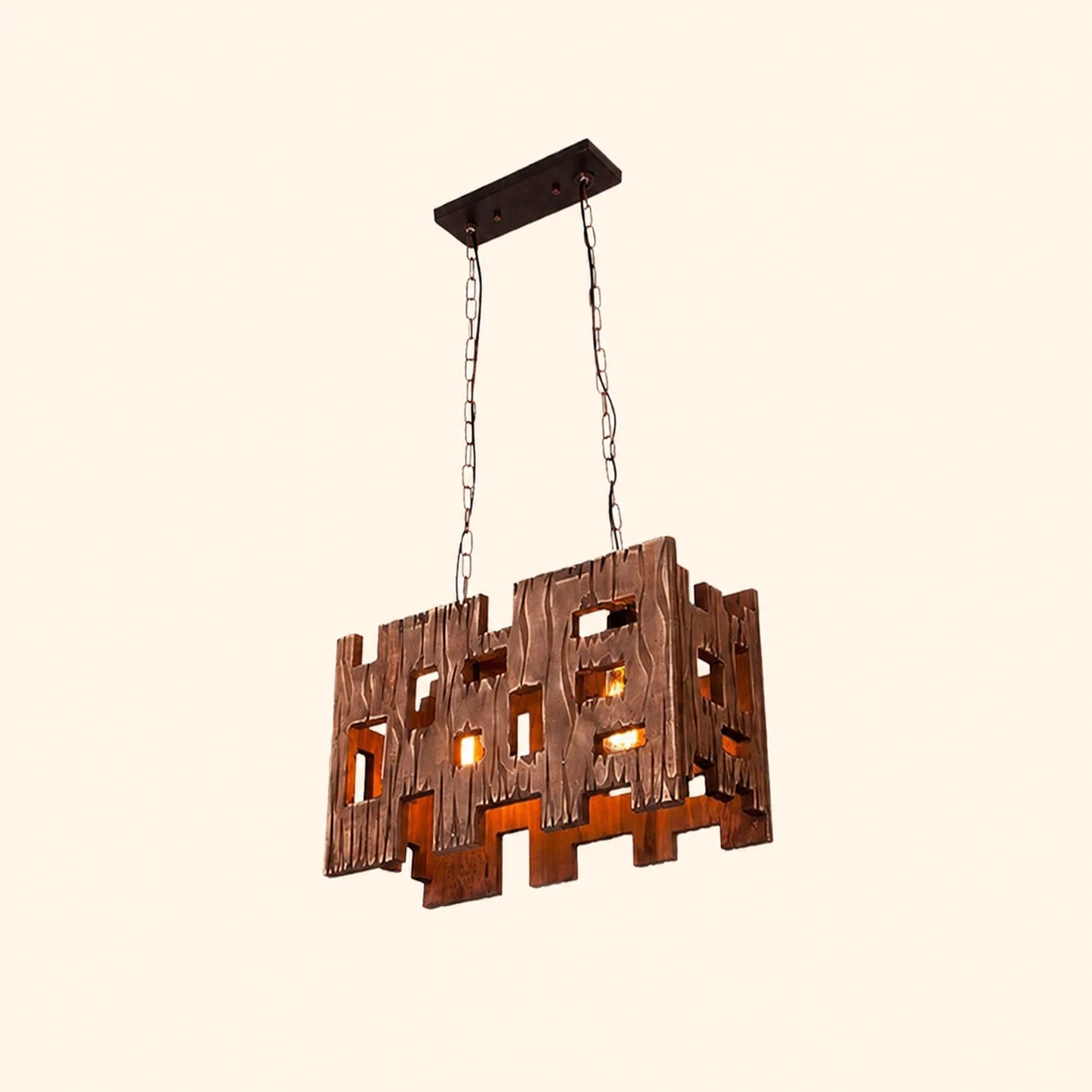 Austin Rectangular Metal & Wood Pendant Light, 19.6" - Lumpaz