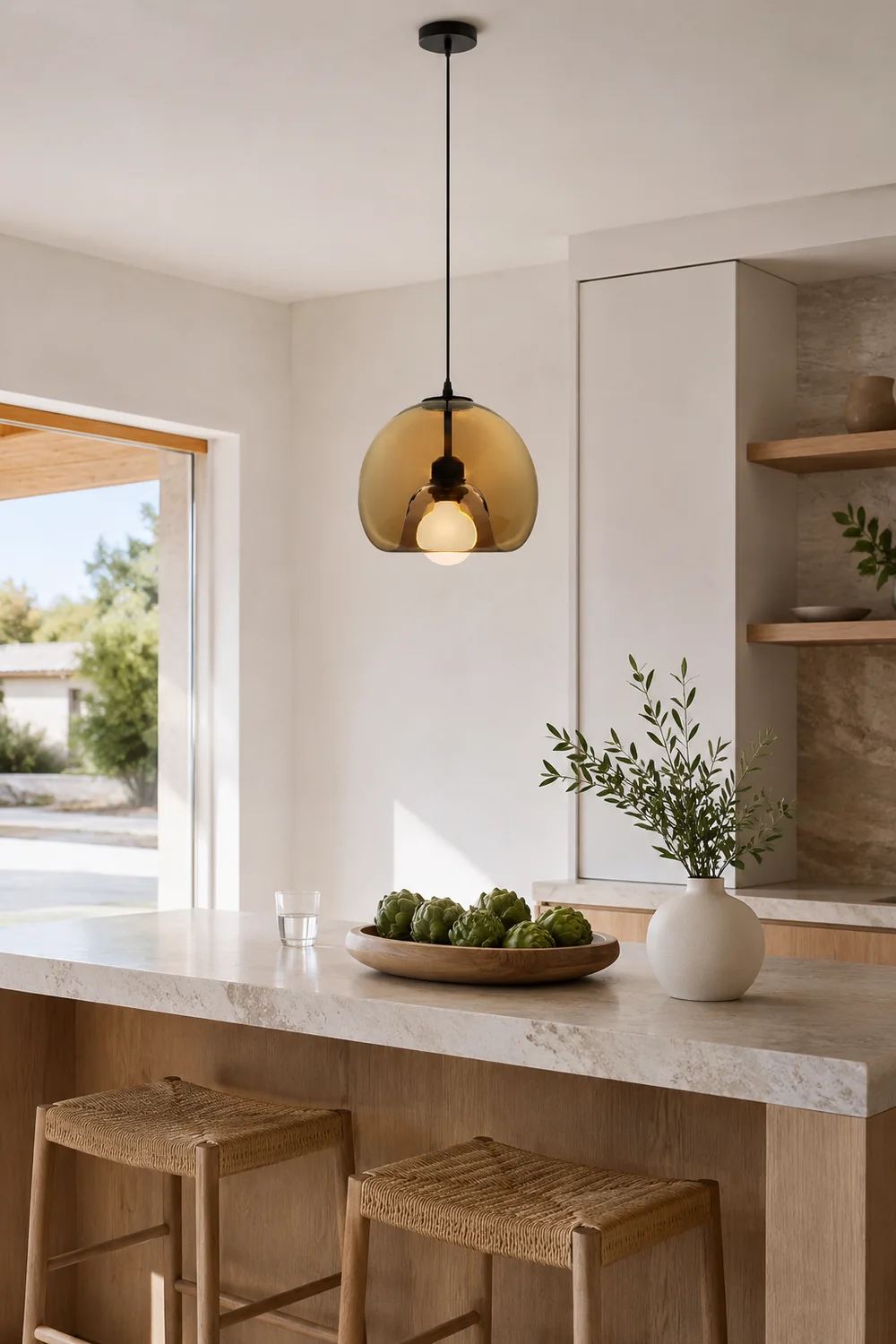 Hailie Modern Globe Glass Pendant Light, Amber/Smoky Gray - Lumpaz