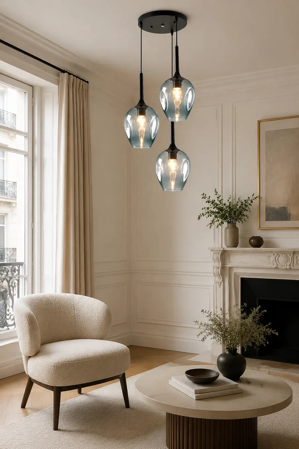 Valentina Nordic Minimalist Cluster Glass Pendant Light, Blue/Clear - Lumpaz