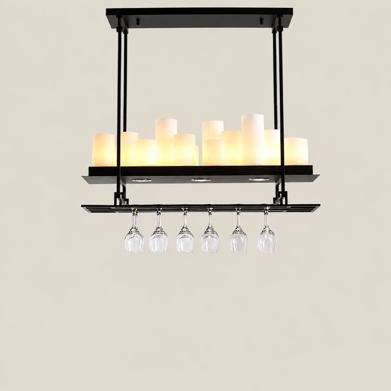 Alessio Candle Black Pendant Lighting for Kitchen Island, Wine Glass Holder - Lumpaz