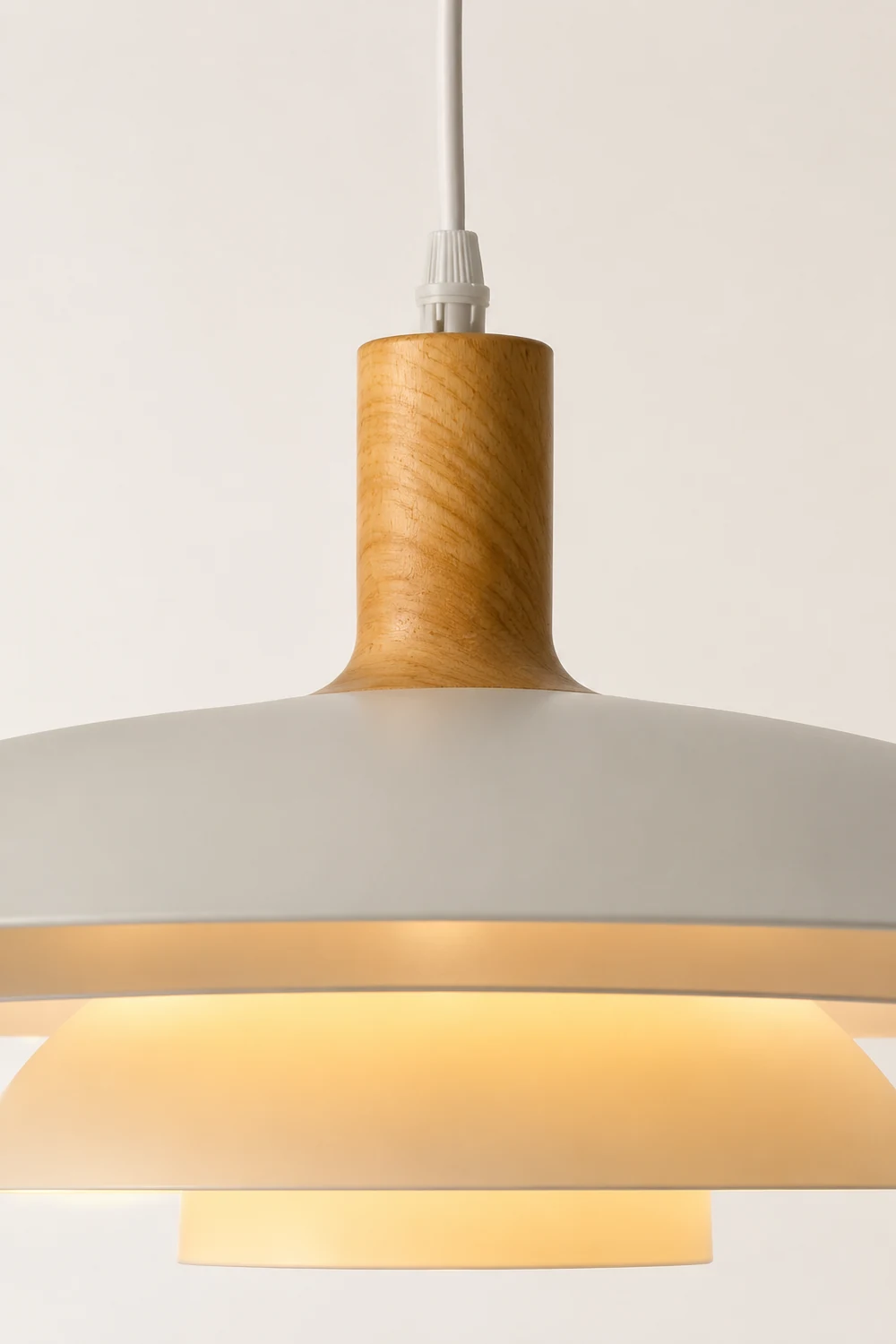 Morandi Modern LED Pendant Light White/Wood Metal Bedroom/Living Room - Lumpaz