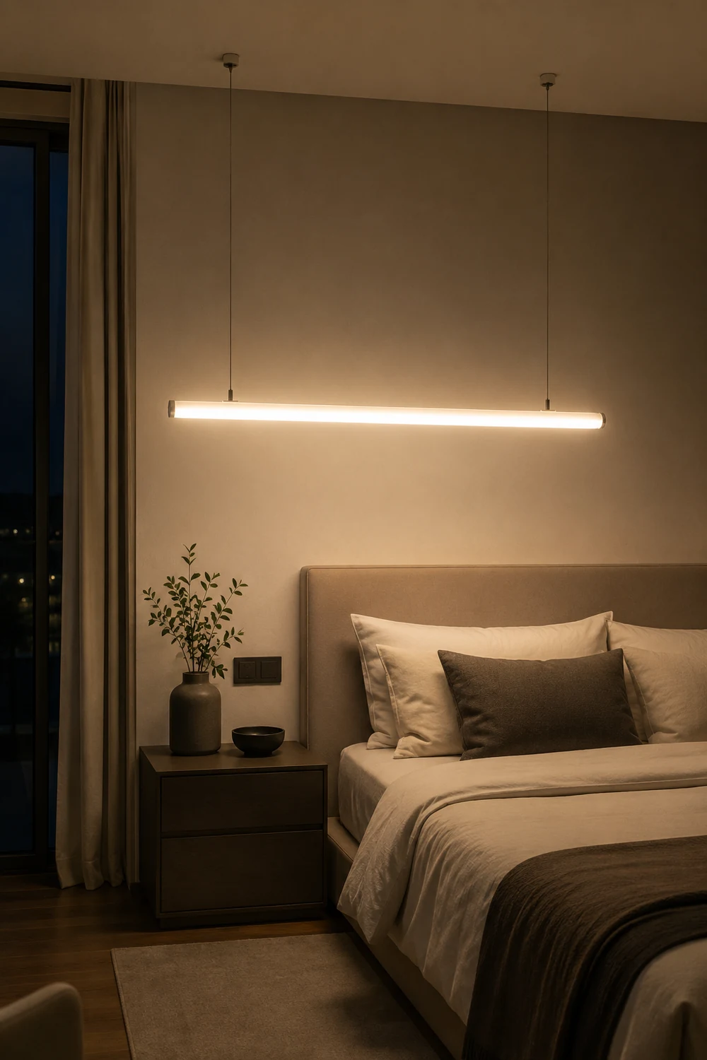 Minimalist Tube Glass/Metal Pendant Light, White, Dining Room - Lumpaz