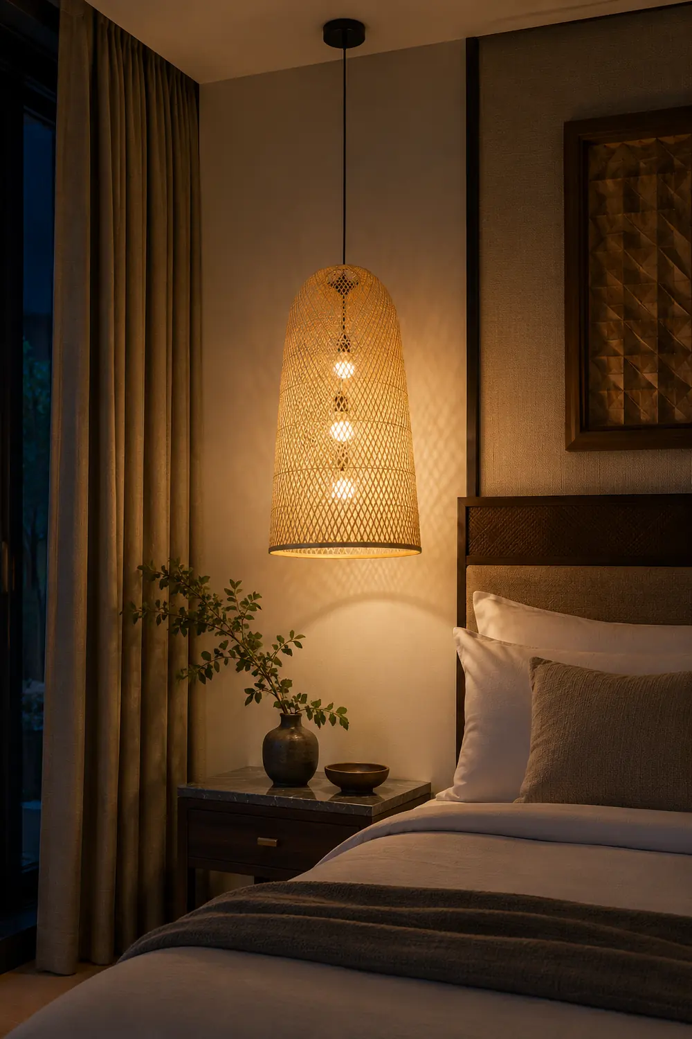 Ritta Natural Handmade Bamboo Led Pendant Light, Bedroom - Lumpaz