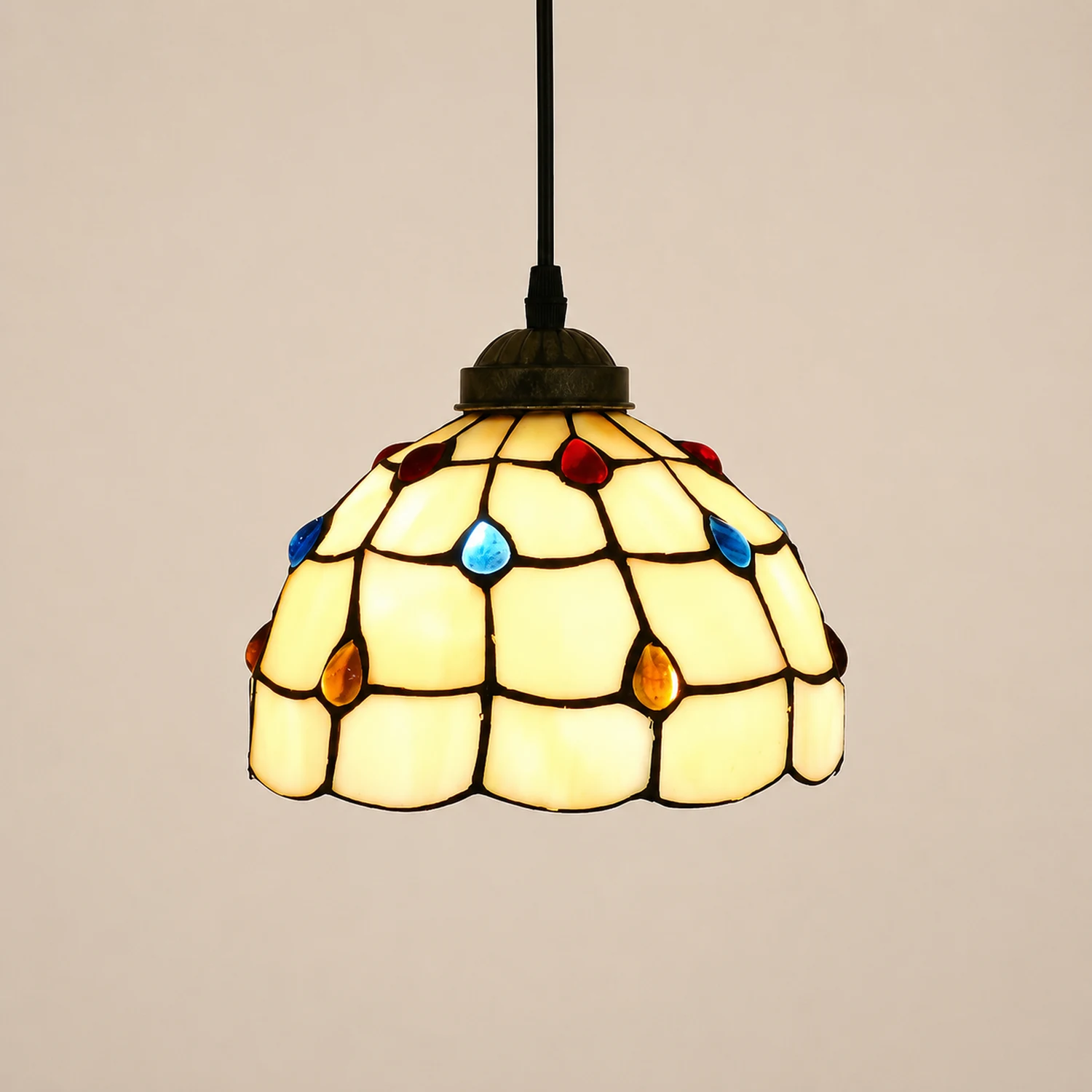 Alessio Tiffany Multicolor Bell Pendant Light, Yellow/Beige/Brown/Khaki/Blue/Purple - Lumpaz
