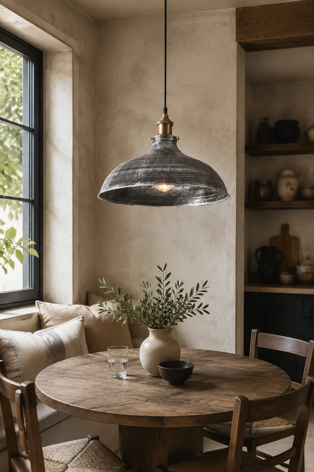 Alessio Distressed Bowl Metal Pendant Light, Dining Room, Hallway - Lumpaz