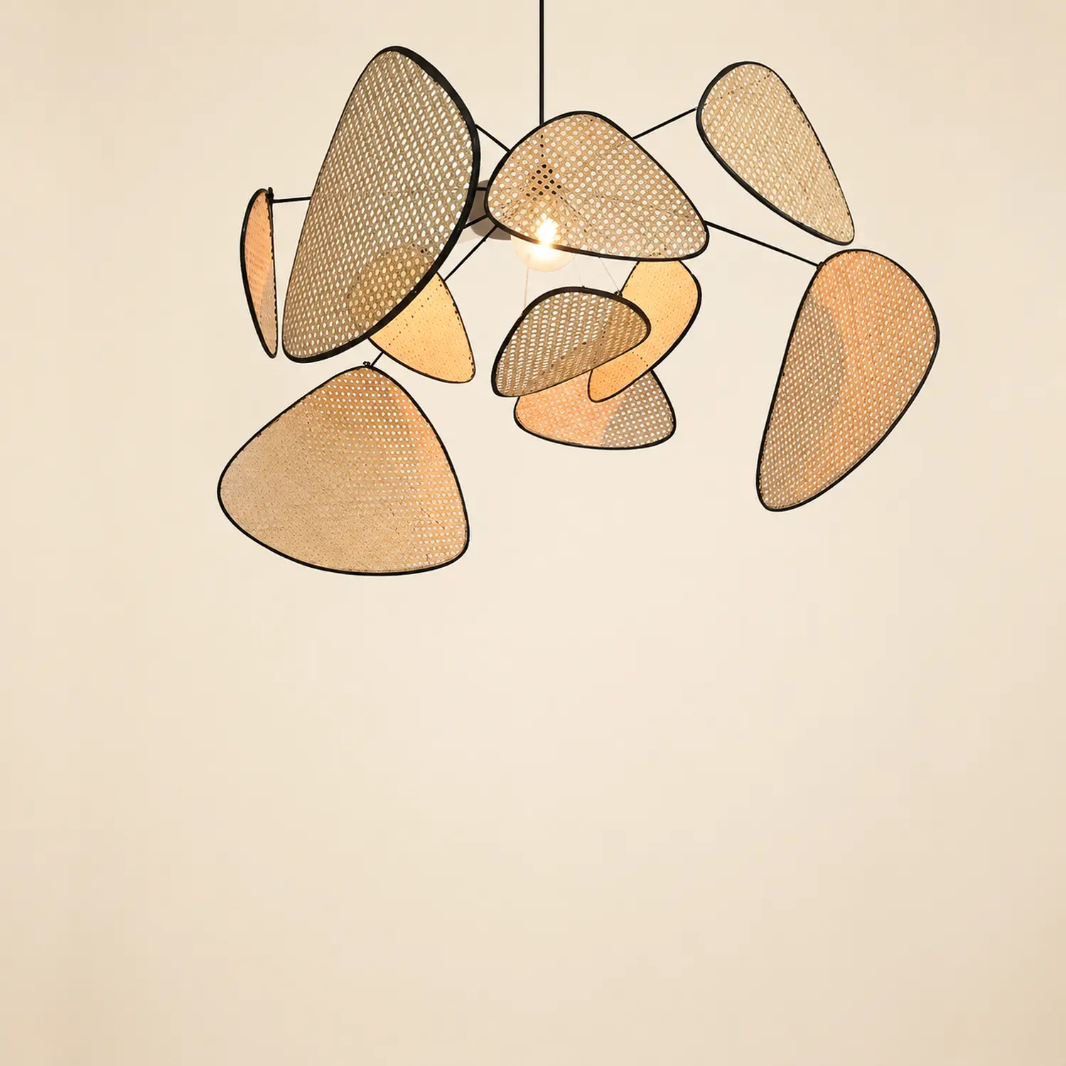 Ritta Pendant Light Leaf Grid, Rattan/Metal, Bedroom - Lumpaz