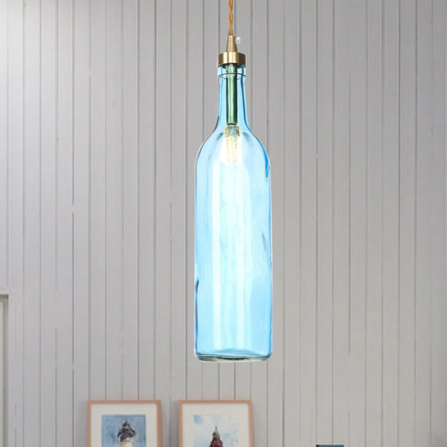 Hailie Industrial Wine Bottle Glass Pendant Light, Colorful - Lumpaz