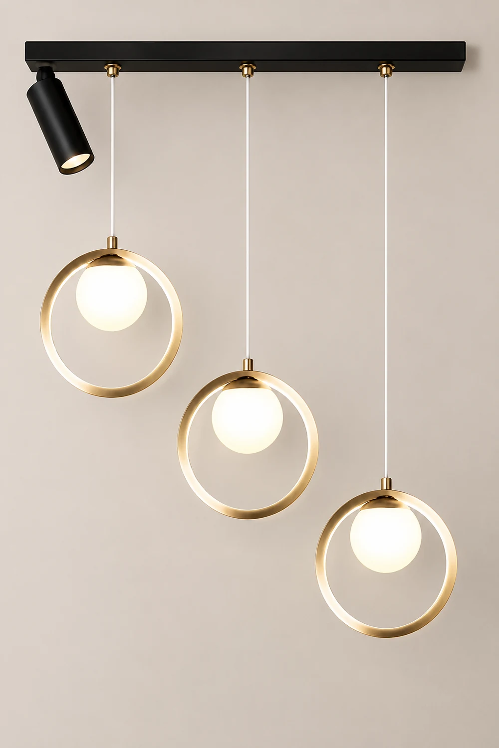 Madina Modern Metal Multi Ring Pendant Light With Spotlight, Glass/Metal - Lumpaz