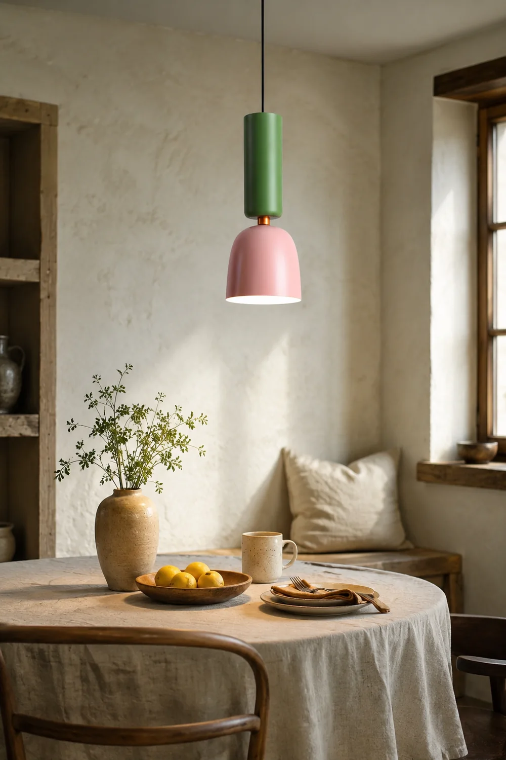 Morandi Modern Dome Art Deco Pendant Light, Black/Yellow/Pink/Gray - Lumpaz