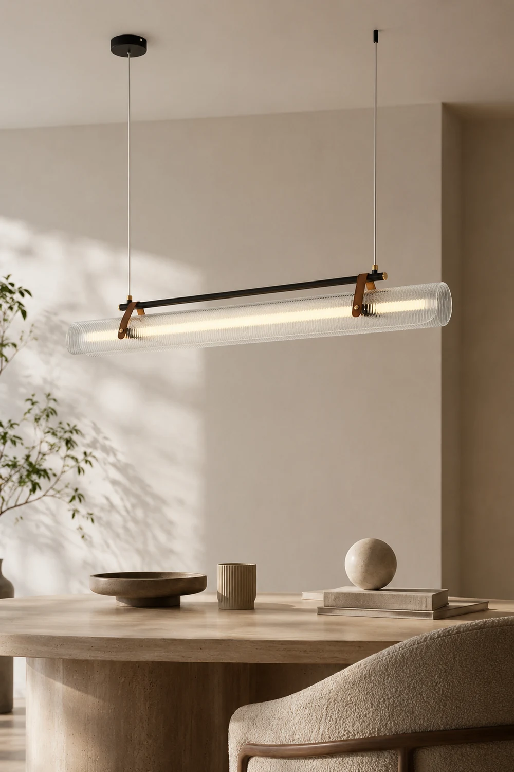 Edge Pendant Light Linear Modern, Acrylic/Metal, Black/Gold, Study - Lumpaz