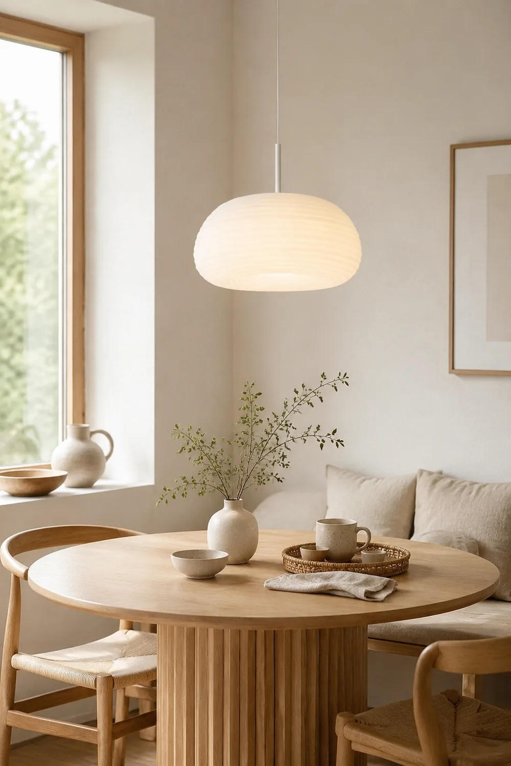 Renée Drum Shape White Pendant Light, Metal & Acrylic - Lumpaz