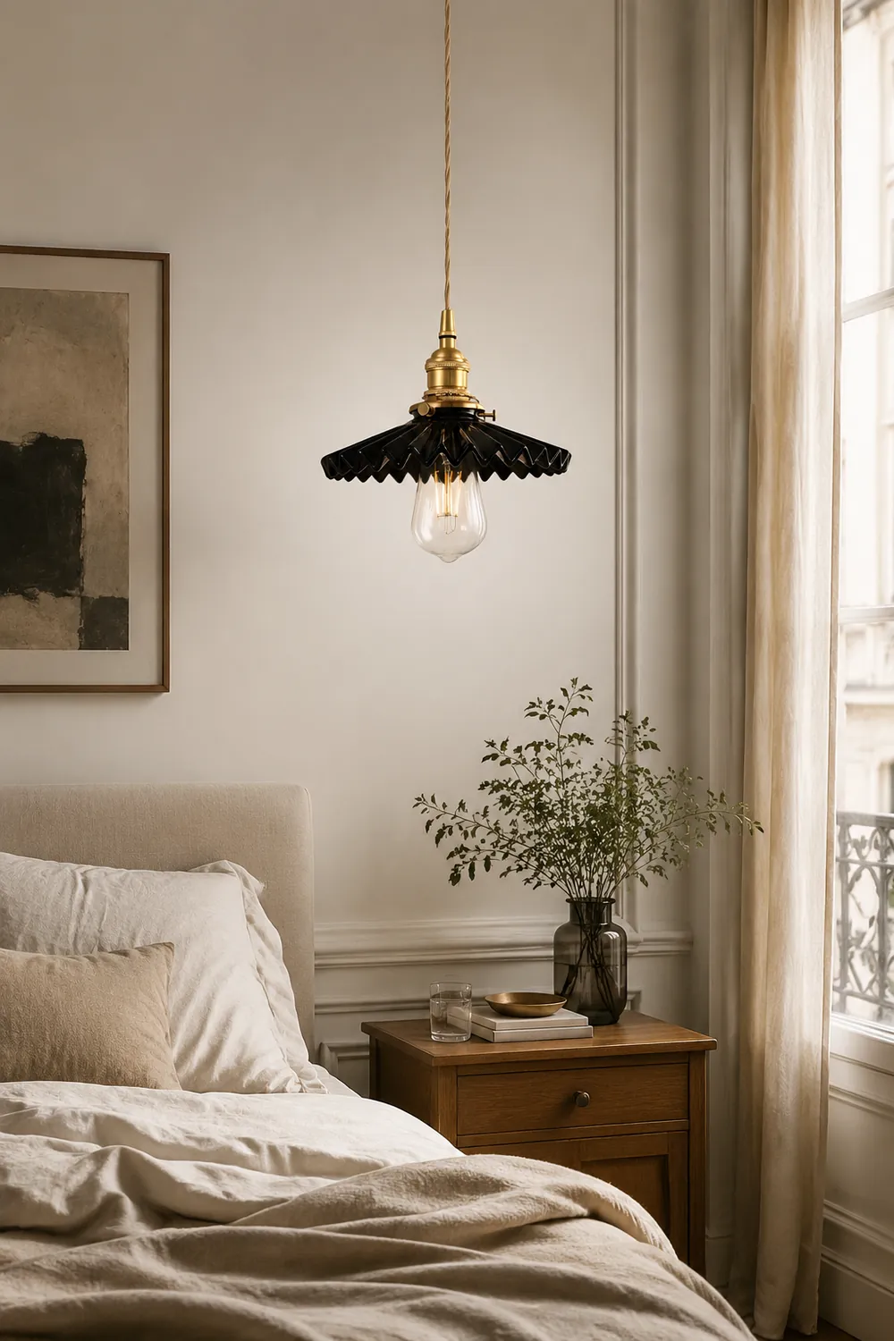 Alessio Industrial Vintage Rustic Metal Pendant Light, Black/White - Lumpaz