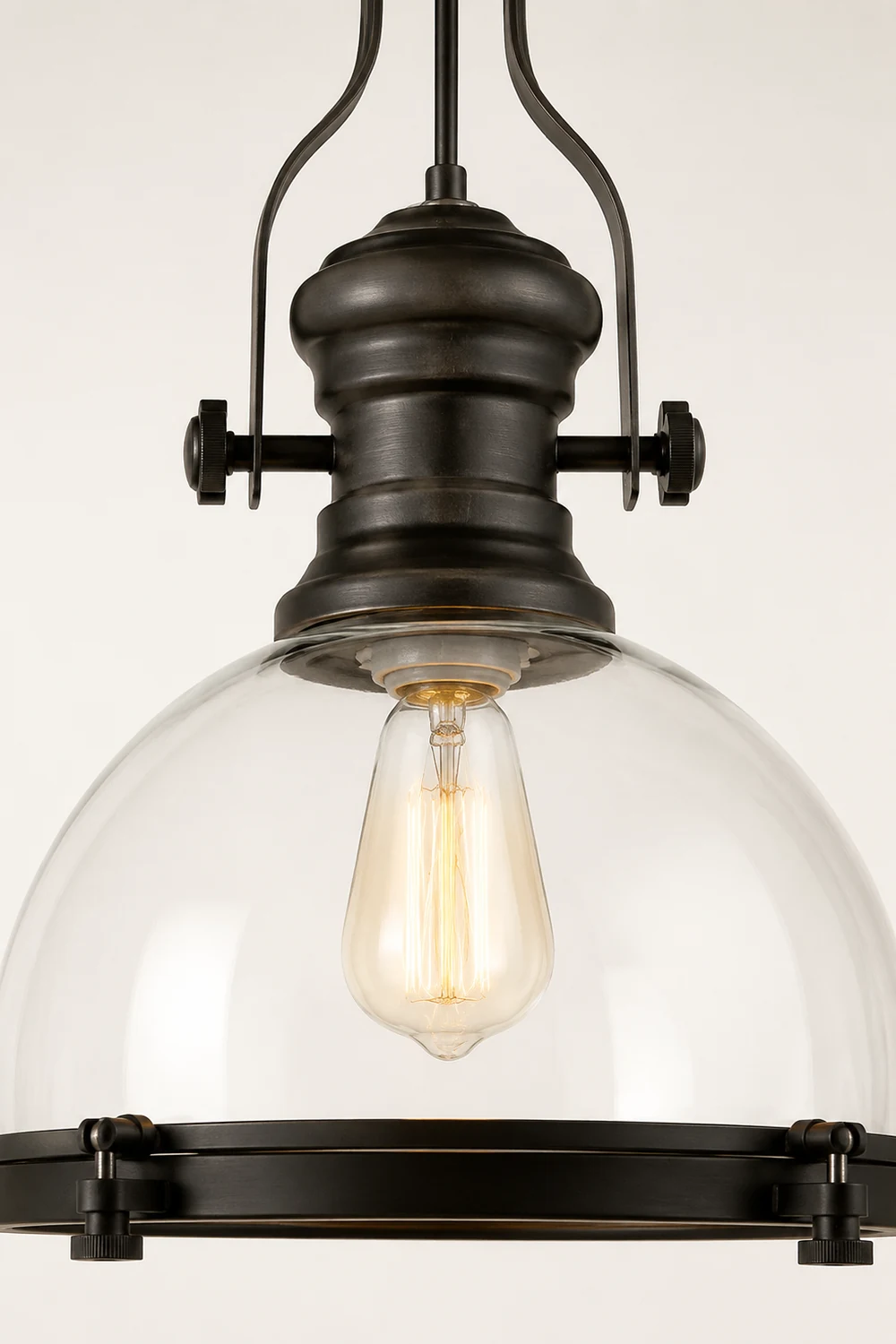Alessio Vintage Hemispherical Glass Pendant Light, Black - Lumpaz