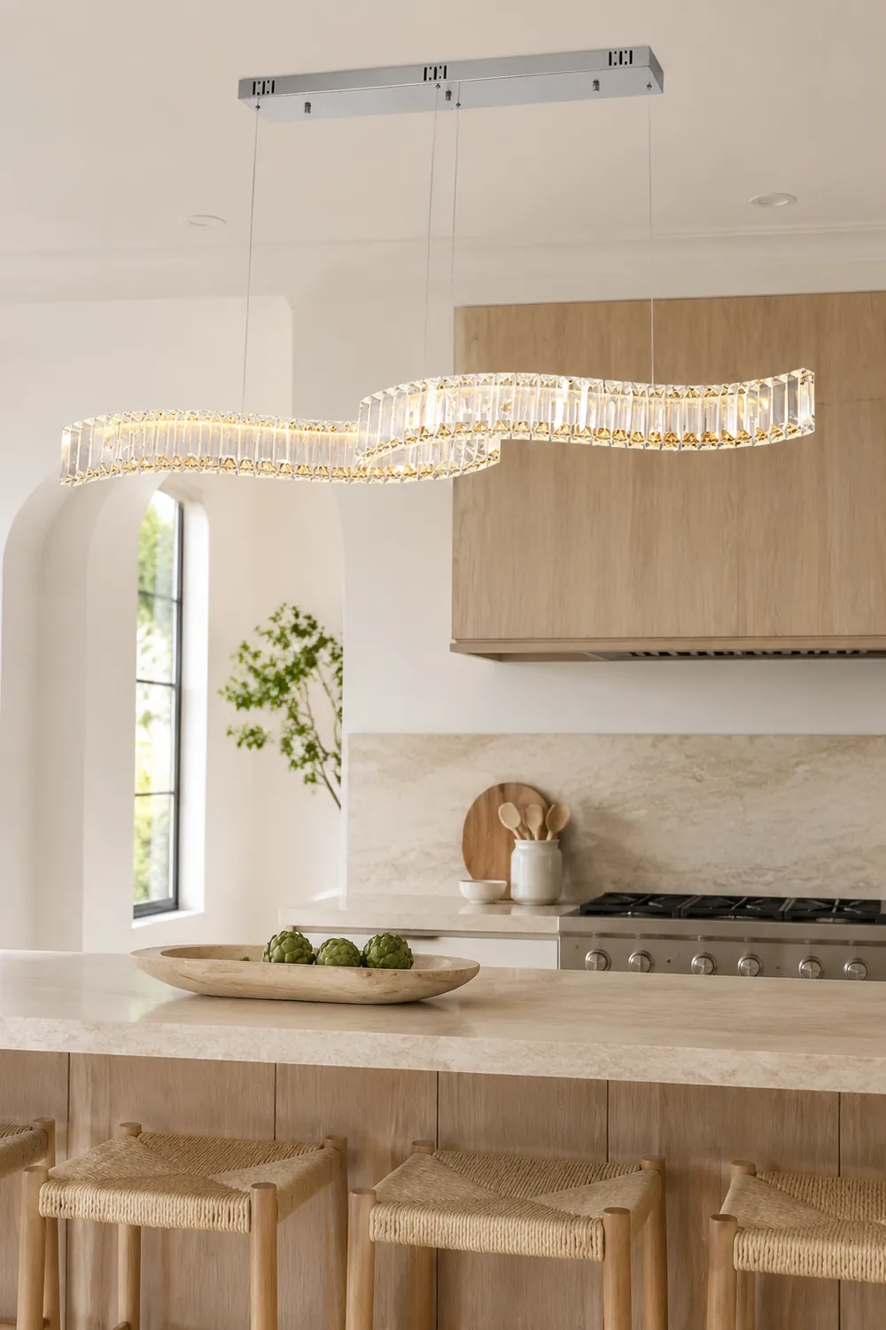 Kristy Luxury Wave Crystal/Metal Pendant Light, Silver/Gold - Lumpaz