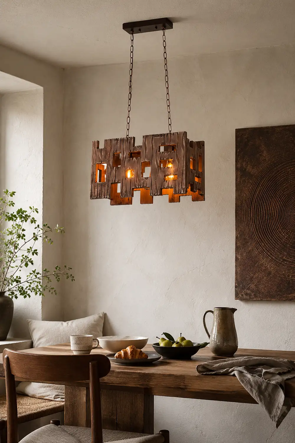 Austin Rectangular Metal & Wood Pendant Light, 19.6" - Lumpaz