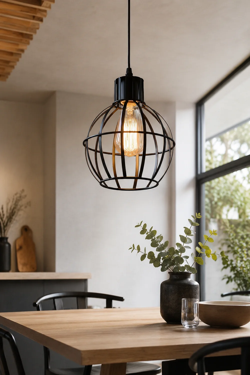 Alessio Industrial Metal Cage Pendant Light, Black - Lumpaz