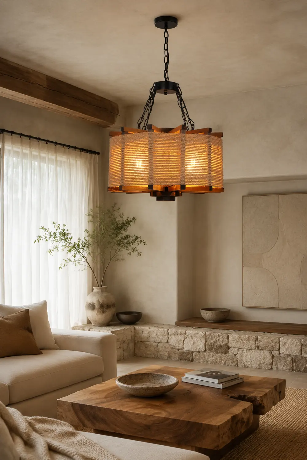 Austin Retro Cylindrical Metal/Wood Pendant Light - Lumpaz