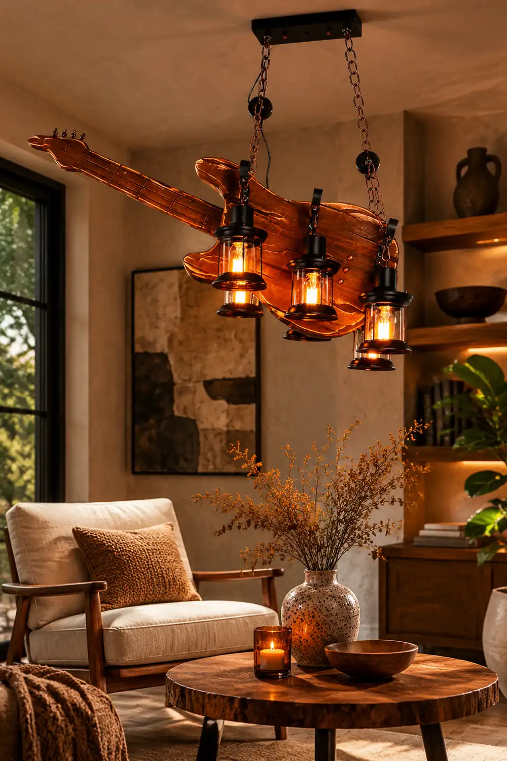 Austin Farmhouse Guitar Pendant Light, Metal/Wood, Walnut - Lumpaz