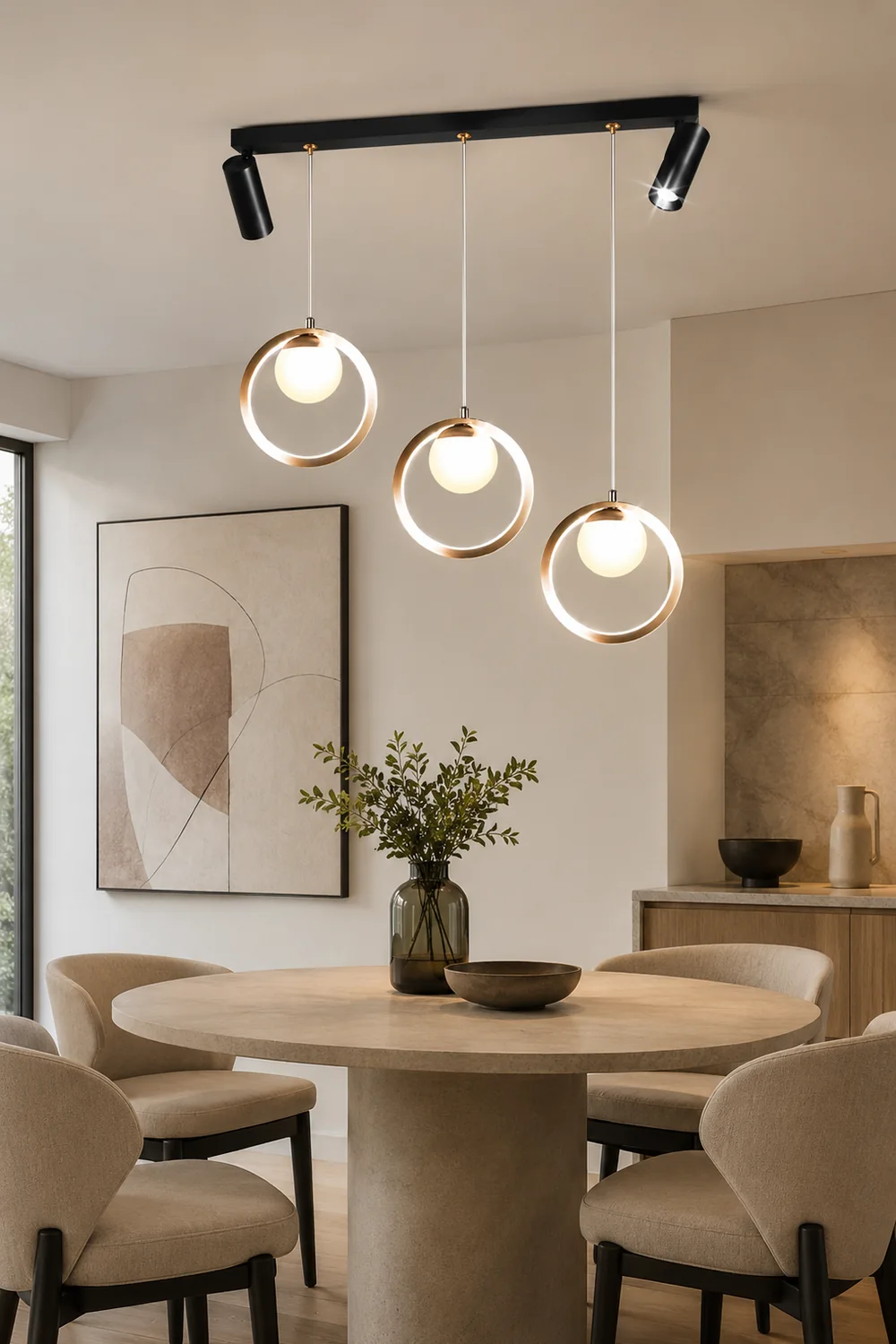 Madina Modern Metal Multi Ring Pendant Light With Spotlight, Glass/Metal - Lumpaz