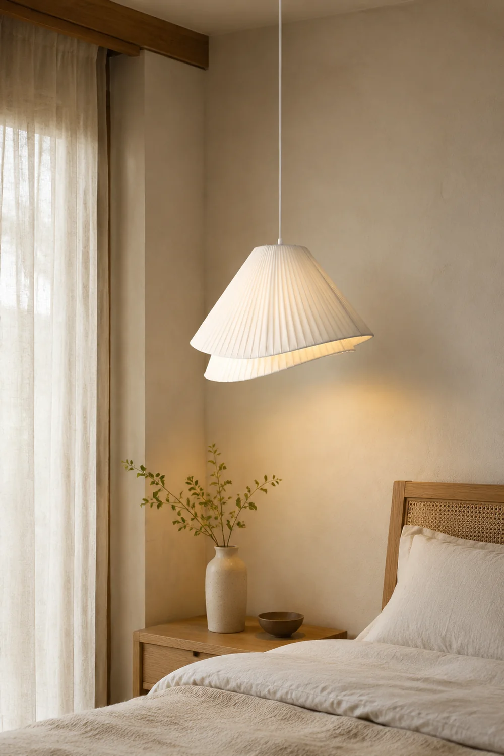 Renée Minimalist Double Overlap Fabric LED Pendant Light, White - Lumpaz