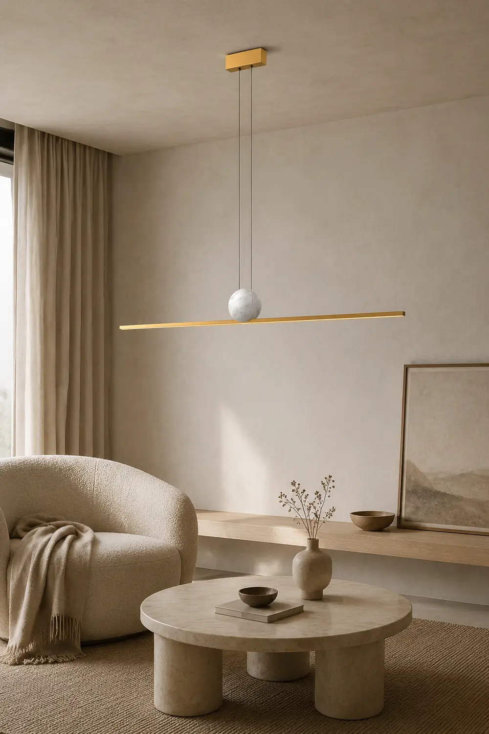 Edge Pendant Light 2 Color, Metal & Marble, 35.4"/47.2"/59" - Lumpaz