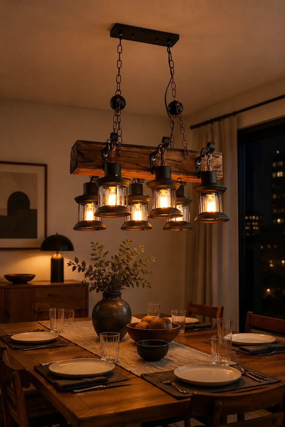 Austin Retro Rectangular Metal/Wood Lantern Pendant Light - Lumpaz