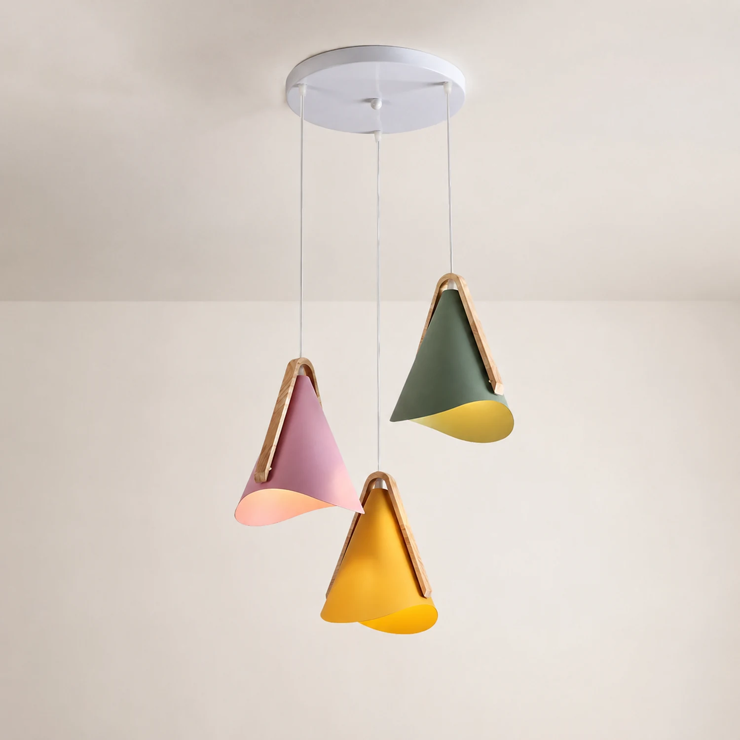 Morandi Modern Cone Pendant Light, Wood/Metal - Lumpaz